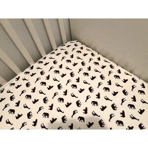 Wendy Bellissimo Crib / Toddler Bed Sheet - White w Brown Safari Animal Print